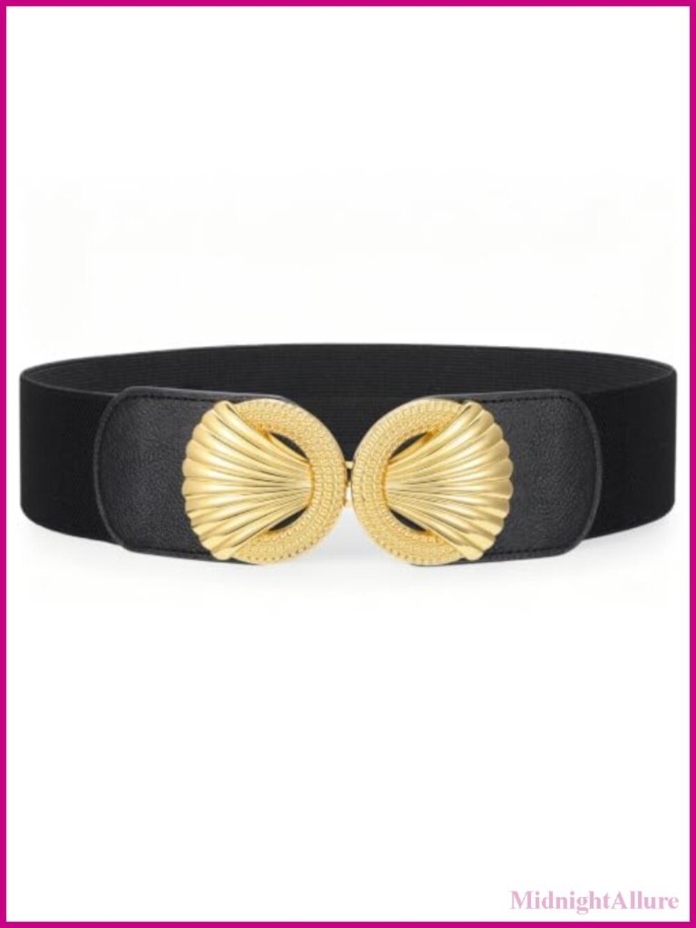 Women's Wide Elastic Belt Faux PU Leather Vintage Chunky Buckle Waist Belt